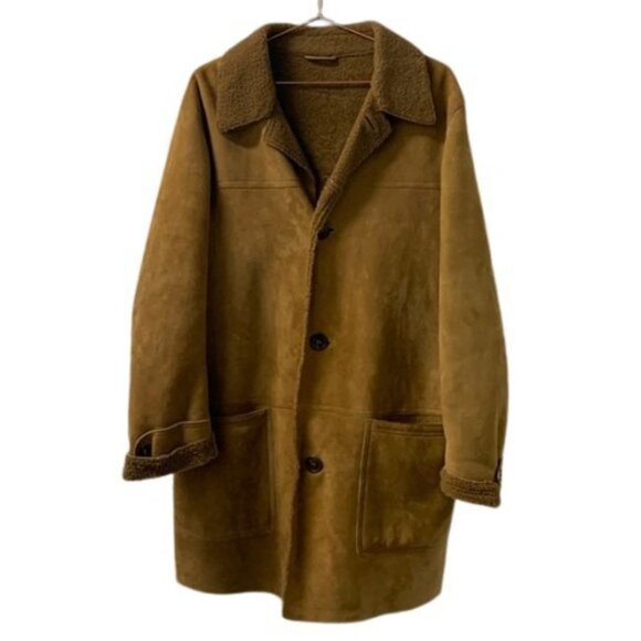 Vintage Salvatore Ferragamo Men’s Long Shearling Jacket Size 52 Brown Leather - Picture 1 of 14